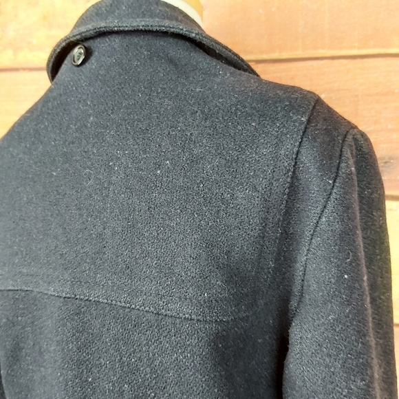 VINTAGE wool pea coat with leather buttonhole winter coat plaid lining fit large - Picture 8 of 11